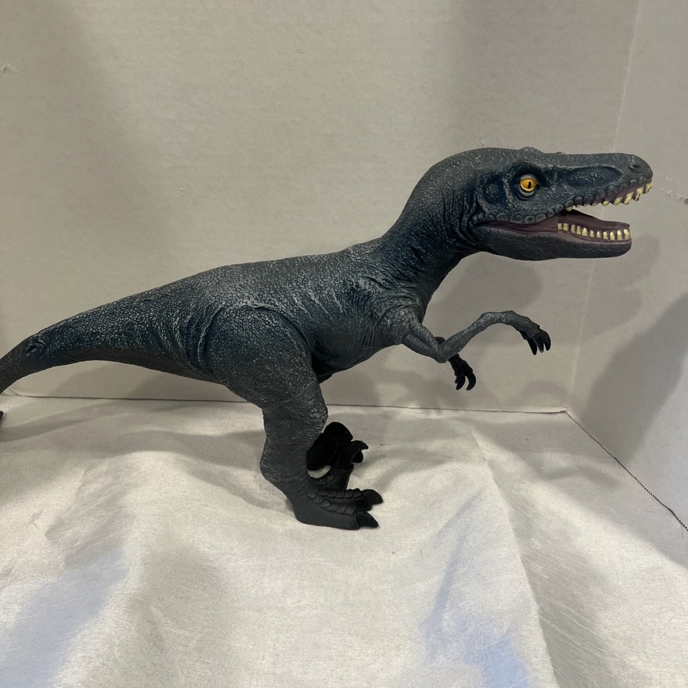 Large Blue Model Velociraptor Dinosaur #2234C 22x10 Soft Vinyl Play Or Display